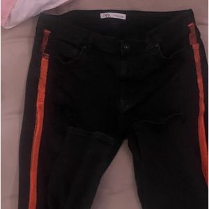 Skinny jeans orange stripe